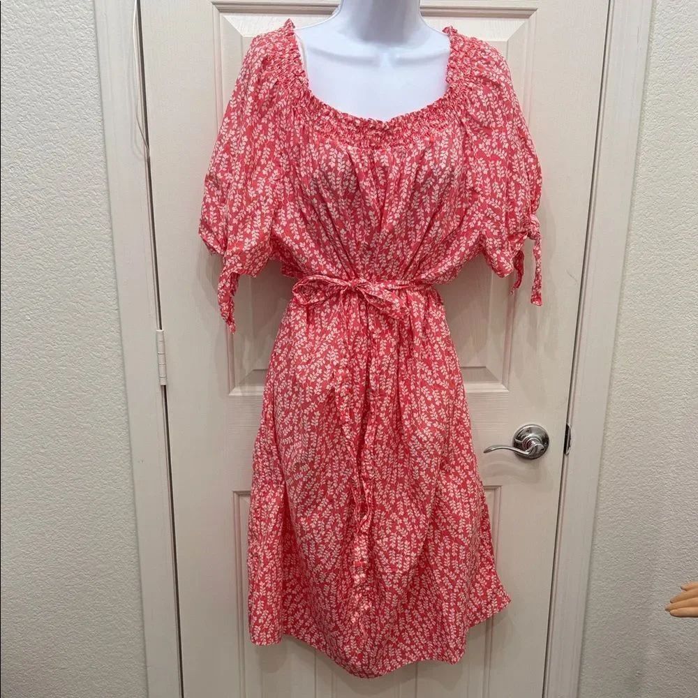 Terra & Sky Coral Orange Pink Floral Patterned Midi Dress Sz 2X (20W-22W)